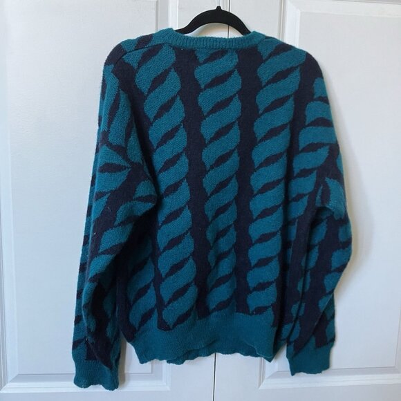 Vintage Steel Sweater Womens‎ XL Blue Black Knit Wool Blend Granny Pullover 90s - Picture 3 of 5